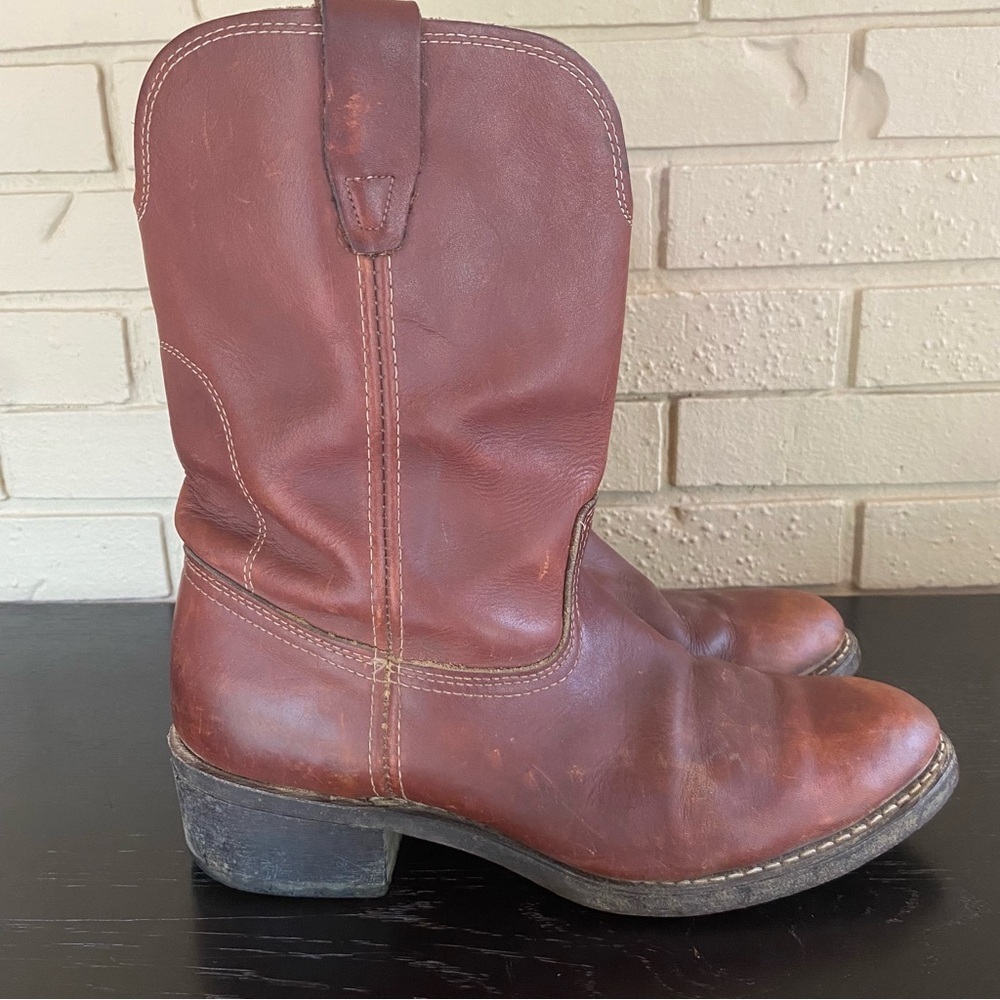 BILTRITE MENS SIZE 10.5 D VINTAGE BROWN LEATHER WORK BOOTS PULL ON WESTERN